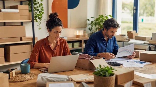 Responsable de una tienda online conciliando pedidos, paquetes y liquidaciones de marketplaces con una asesora
